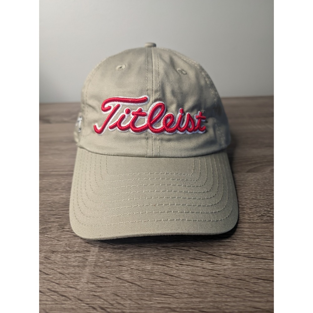 Titleist Golf Hat Cap Bulldog Logo Adjustable Beige Mens
